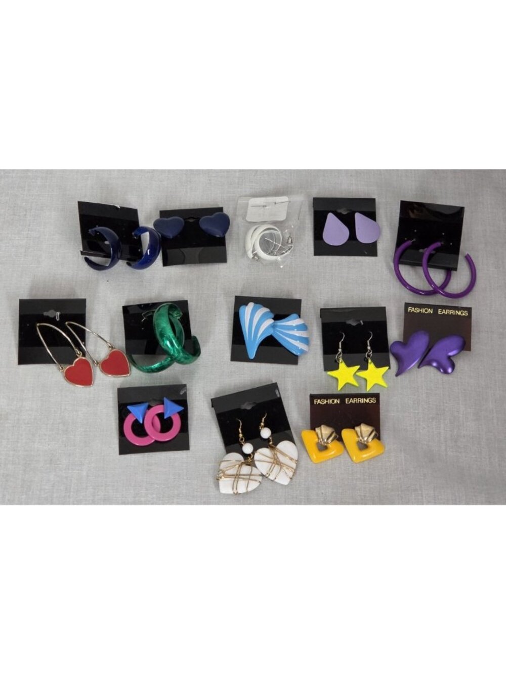 Ultimate 80s Earrings Lot 13 Pairs Colorful Vtg Hearts Hoops Neon Retro Party